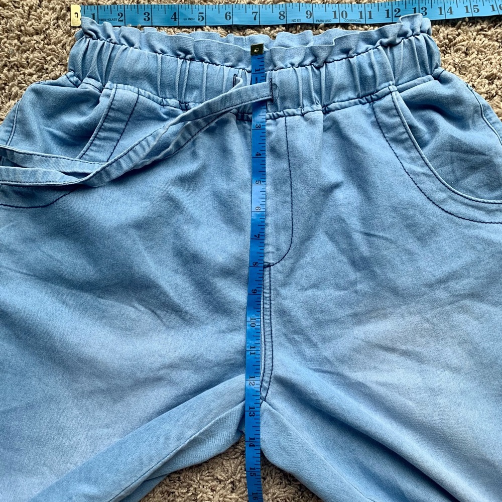 Wide Leg Pants Cotton High Rise Elastic Waist Blue Jeans Color Like EUC SZ US 8 - Picture 7 of 10